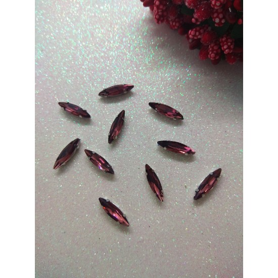 Стразы в цапах "Узкий листик" 4*15 мм цв. винный, цена за 1 шт